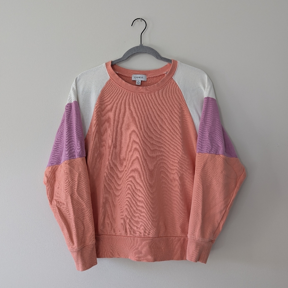 Evereve Grayson Colorblock Crewneck Sweatshirt 100% Cotton Pullover - Picture 3 of 9